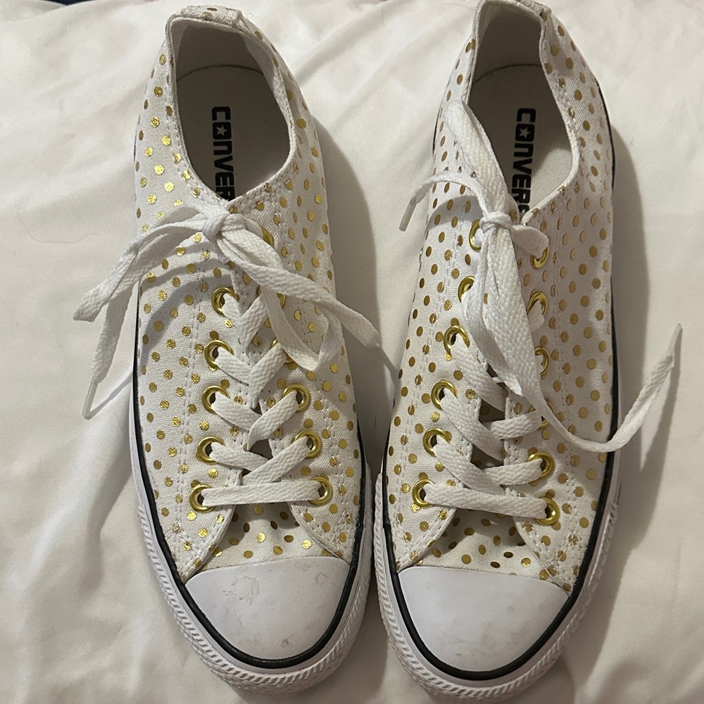 Converse White Sneakers with Gold Dots
